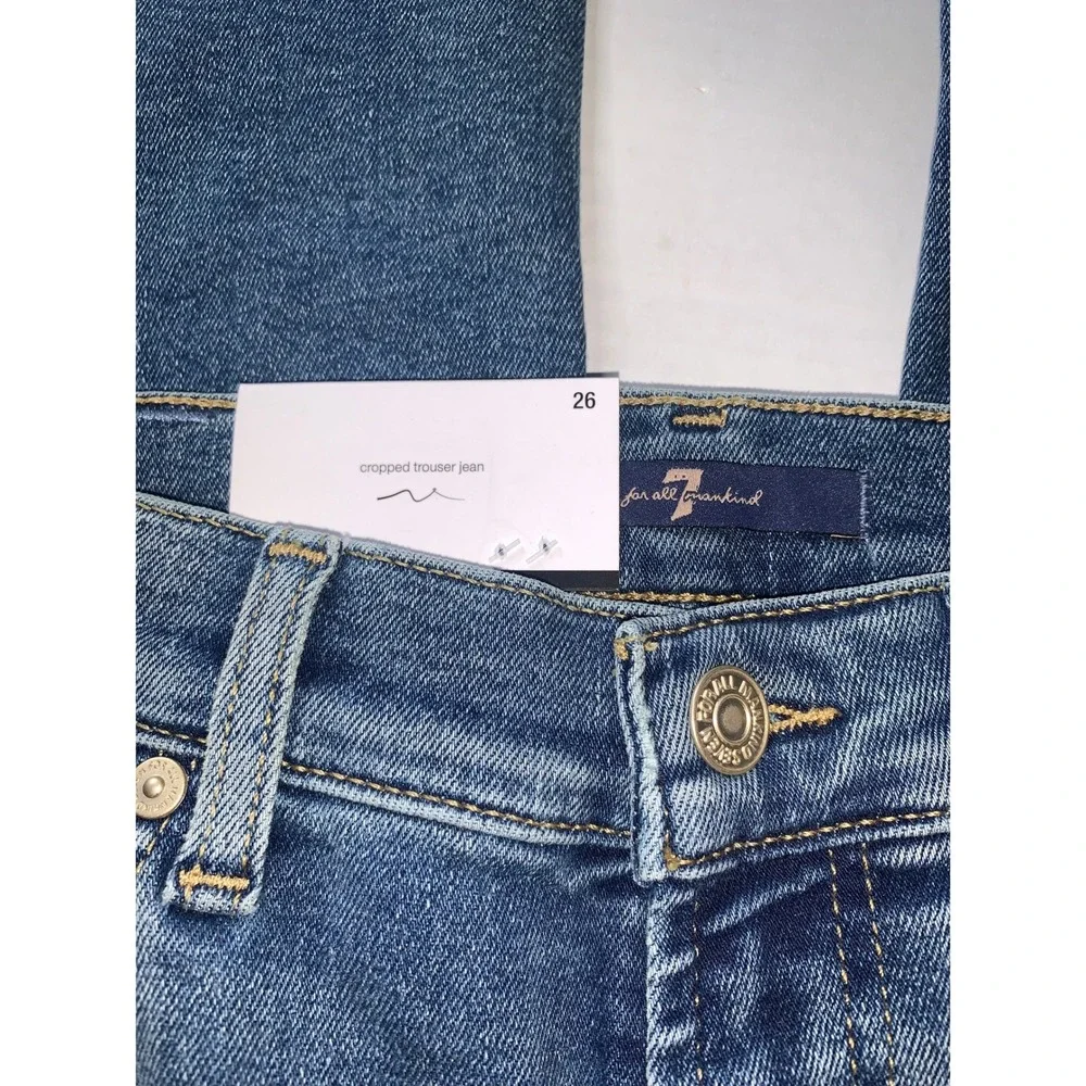 NEW 7 For All Mankind Alexa Cropped Jeans Felicity Blue Raw Hem Size 26